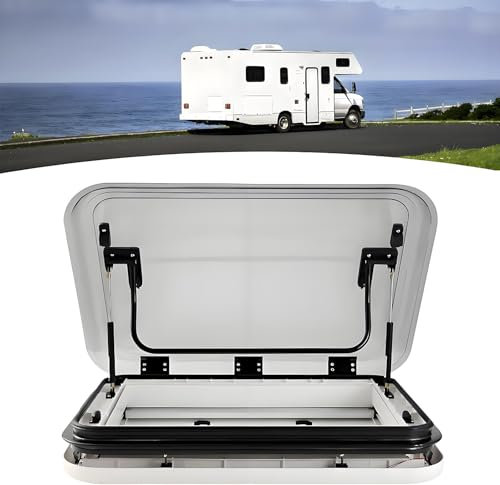 Großes Dachfenster für Wohnwagen, Wohnmobil-Belüftung, Wohnmobil-Dachabdeckung, Dachfenster-Entlüftungsset mit LED-Licht für Wohnwagen, Lastenanhänger, Wohnmobil,50x50cm
