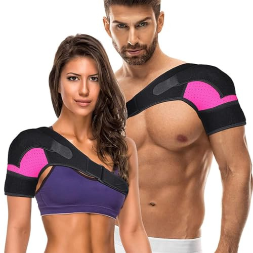 XFSRG Tutore Spalla Regolabile con Design Elegante in Poliestere per Uomo e Donna Fascia di Supporto per Spalla Destra e Sinistra (Rosa)