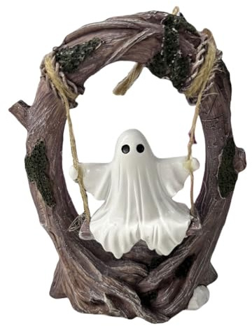 Ghost on a Swing: Ghost Swinging Shadows on a Tree Halloween Decoration, Funny Ghosts Tree Figurine Ornament, Cute Resin Statue Decor For Indoor Outdoor Desktop Bookshelf Garden Patio Lawn