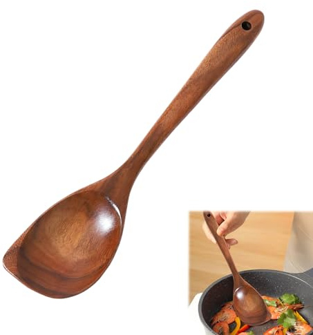 Wooden Spoons for Cooking, Wooden Spoon, 12.8 Inch Long Handle, Wooden Cooking Spoons, Natural Wood Long Handle Round Spoons, Oak Wooden Spoon, Heat Resistant Wooden Cooking Utensils