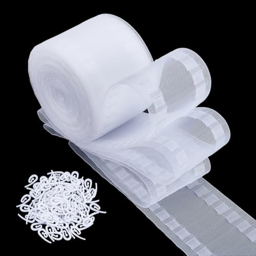 CRAFTYMELODY 12M Transparentes Wellenvorhangband Nylonbänder 100 Stück Kunststoff Fenstervorhanghaken Faltenband Weißes Nylon Vorhangzubehör