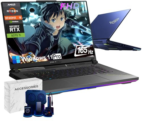 ASUS ROG Strix G16 Gaming Laptop 2025-16 165Hz FHD+, GPU NVIDIA GeForce RTX 5070 Ti, AMD Ryzen 9 8940HX (fino a 5,2 GHz), Win11 Pro, KB retroilluminato, Wi-Fi 6E, con accessori (64 GB DDR5 RAM, 1 TB