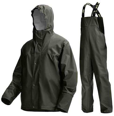 Navis Marine Combinaison Pluie Homme Imperméable PU - Veste & Salopette pour Travail, Pêche et Outdoor WS-017(Green,XL)