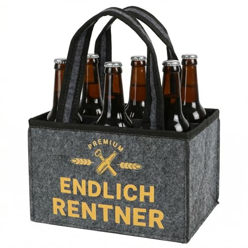 Ruhestand Geschenk Mann Bierträger aus Filz für 6 Flaschen, Tragbare Männerhandtasche für Geschenk Männer zum Renteneintritt, Geburtstag oder Abschied