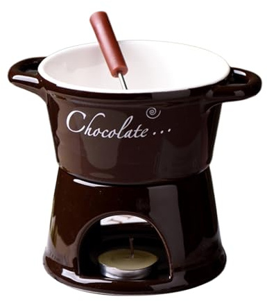 Chocolate Fondue Mug, Double-Layer Cup Design, 330ml Ceramic Meltie Mug with Fork and Tea Light Holder, Cheese Warmer Cup, for Sauce Candy Bread Caramel Date Night Wedding Birthday