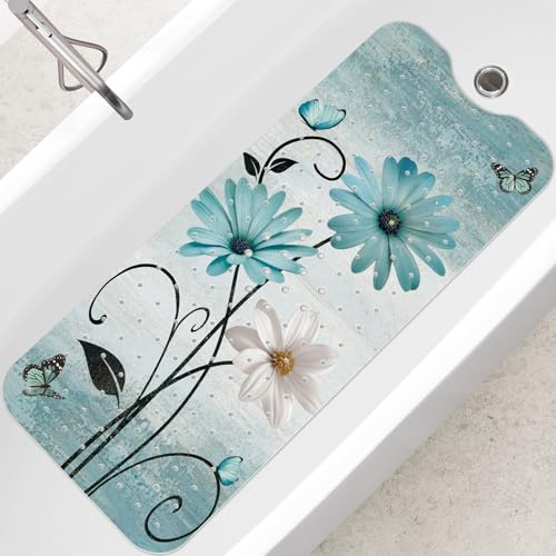 SHUCHING Tapis de Bain Antidérapant Marguerite Fleur, Tapis Baignoire Antidérapant, Réssistant à la Moisissure et Lavable en Machine 100 x 40 cm