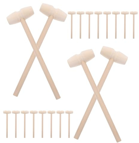CVUTOVO 30PCS Mini Wooden Hammer Set for – Unpainted Solid Wood Mallet for Chocolate Cracking, Planet Cake Breaking, ’s Small Mallet for Party Games and Hand-Eye Coordination