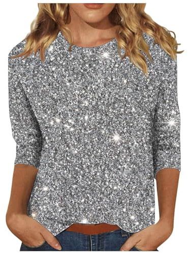 Generisch Glitzer Oberteile Damen - Elegant Pailletten Top Silvester Outfit Festliche Blusen Tunika Rave Party
