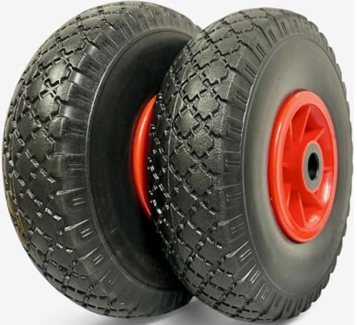 TMV24® 2x Sackkarrenrad Wartungsfrei Pannensicheres Ersatzrad Ø 260 mm, Nabe Ø20×75mm, 3.00-4, Rollenlager Sackkarren Bollerwagen Rad Reifen Räder für Sackkarre Bollerwagenrad Sackkarrenräder, S/R, PU