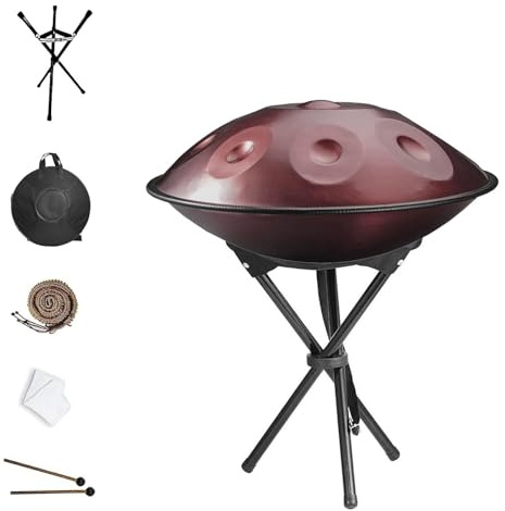 Handpan Drum 432Hz O 440Hz | Strumento A Percussione da 55cm | Steel Tongue Drum | Handpan in Acciaio per Meditazione, Yoga, Terapia Sonora | Strumento Musicale Professionale(Brown,432HZ/10Note)