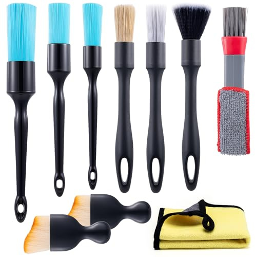 Fododo Auto-Detail-Pinsel-Set, 10-teilig, Auto-Innenreinigungsbürste und Mikrofaser-Handtuch-Set, weiche Borsten, Kratzfest, Auto-Innenbürste für die Reinigung von Innenräumen, Außen