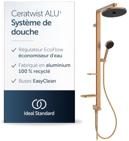 Ideal Standard Ceratwist Alu+ Duschsystem, hergestellt aus 100% recyceltem Aluminium, Wassersparende Brause mit variablen Strahlarten – Bronze (338x501x1104 mm)