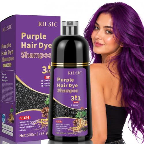 Haarfarbe, Lila Hair Dye Shampoo 3in1, Haarfärbeshampoo Hair Color Shampoo | Gegen Graue Haare, Sofort-Färbe-Shampoo, Farbshampoo Tönungsshampoo Graue Haare Abdecken für Männer Frauen