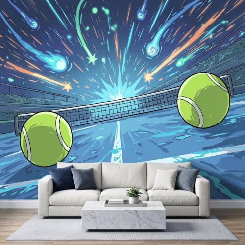 Papier Peint Panoramique 200x140cm (LxH), Effet Visuel 3D Papier Peint photo Intissé Tapisserie Poster Mural pour Salon Chambre Décoration Murale, Court Tennis Ciel Étoilé Cosmique Chambre Gaming