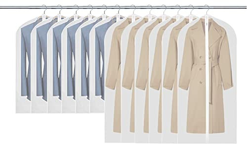 Kleidersäcke, 12 Stück, 60 x 100 cm / 120 cm, atmungsaktive Anzugtaschen-Bezüge mit Reißverschluss, PEVA-Bekleidungshüllen-Taschen für Mäntel, Kleidersäcke, wasserdicht, mottensicher