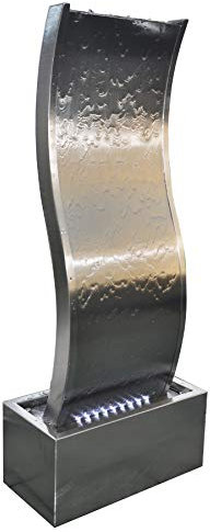 KÖHKO® Wasserwand ca. 97 cm in Wellenform aus Edelstahl Wasserspiel LED-Beleuchtung