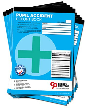 Cherry Printers GDPR Pupil Accident Report/First Aid Book A5 50 Pages Pack of 10