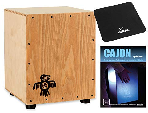 XDrum Junior Cajon Peruana Ash Set - 7 cm hoch, daher perfekt für Kinder geeignet - inkl. Tasche mit Umhängegurt - mit Sitzkissen und Schule