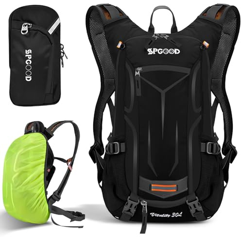 SPGOOD Mochila para bicicleta de 20L/25L/30L (9 colores), impermeable, ultraligera, para hombre y mujer, multifuncional, con protector de lluvia y cubierta para casco, mochila MTB, mochila de montaña