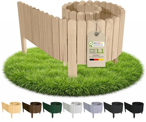 Floranica Rollborder Flexibelt trästaket 200 x 30 cm Obehandlad (Förkortningsbar) Tallträ Rabattkant trä Trästaket på Rulleträdgårdskant trä Trädgårdsstaket för fruktträdgårdar Rabattkanter