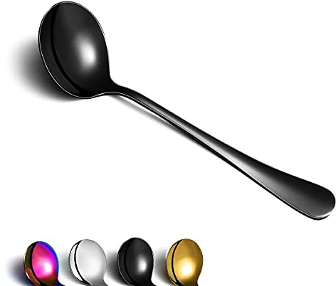 Berglander Black Soup Löffel von 6, Edelstahl Round Spoons Besteck, Klassische Shiny Black Soup Löffel Tischlöffel Set Spülmaschinenfest