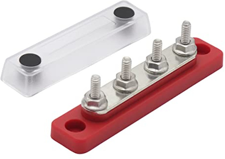Gloaso 12V 100A Sammelschiene Kupfer Busbar Verteiler mit 4x M5 Klemmleisten, DC Batterie Sammelschienen Bus Bar 100 Amp max 48V mit Abdeckung für Kfz LKW Camper RV Solar PV Marine Boot, Rot | Gloaso DC Terminals Stromverteilerblöcke 100 A, flammhemmende Basis, für Auto, Wohnmobil, Solarboot, Marine, LKW, Automotive