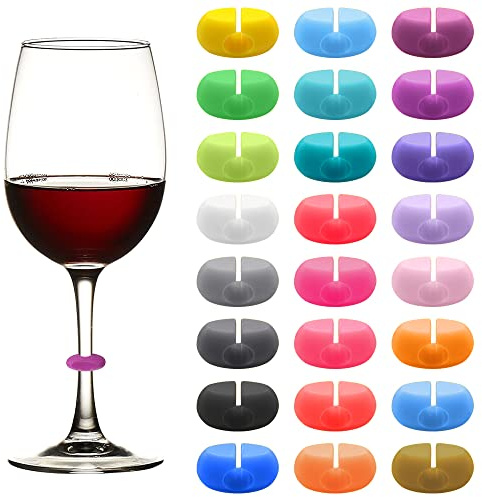 Chihutown 24 Pieces Silicone Wine Glass Charms Markers, Colorful Drink Markers Silicone, Wine Glass Charms Markers Tags Identification for Champagne, Cocktails, Martinis