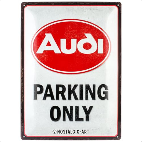 Nostalgic-Art Retro Blechschild, 30 x 40 cm, Audi – Parking Only | Original Audi Lizenzprodukt (OLP), aus Metall, Vintage Design, Blechschilder Sprüche, Geschenk-Idee für Audi-Fans