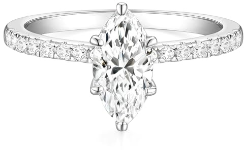 TIGRADE Bague de fiançailles pour femme avec oxyde de zirconium taille marquise 2,0 carats Taille 4-11, 9 UK, Métal, Zircone cubique