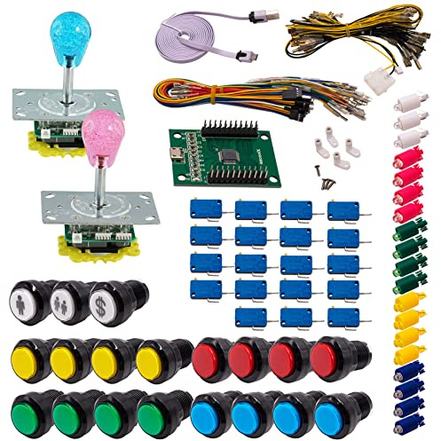 Kit Joysticks et boutons Arcade 2 Joueurs Lumineux Boutons Noirs 2 Joysticks Lumineux Poires Carte XinMoTek Jeux Vidéo Retro Gaming