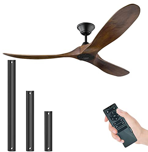 Deckenventilator Ohne Licht, Moderner Deckenventilator Mit Fernbedienung,3-Blatt-Deckenventilatoren,DC Motor Energiesparend,FüR Terrasse, Wohnzimmer, Schlafzimmer, BüRo, Sommerhaus Usw (132cm/52)
