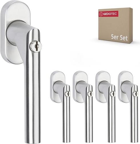 Gedotec 5 Stück Fenstergriffe Abschließbar Edelstahl - Drehkipp-Rasterolive mit Schloss & Schließzylinder - Versperrbare Fenstersicherung, Design Fenster-Beschläge mit Schloss