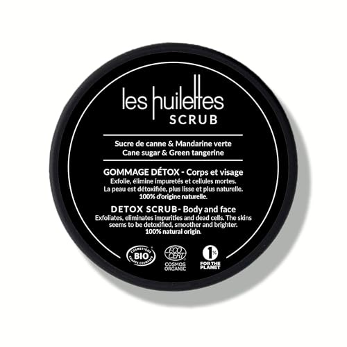 LES HUILETTES - Gommage Exfoliant SCRUB - 100% Naturel au sucre - Exfolie Détoxifie et Lisse -Visage et Corps - Parfum unique source de Détente - La peau est plus Douce et plus Nette - LAB ESSENTIEL