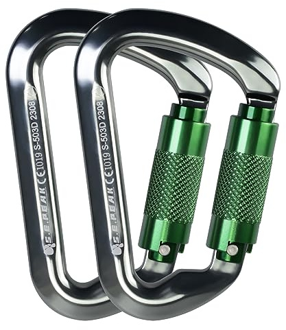 SEPEAK UIAA CE 30kN Climbing Carabiner Clips, Professional Heavy Duty Twist Locking Carabiners for Climbing,Mountaineering, Rappelling, Camping, Hiking, Swings, Large D Ring Hooks