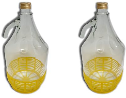 Damigiana Vetro 5 Litri - Bottiglione con Chiusura a Vite Boccioni Dama Bottiglie Vetro per Olio - Contenitore Olio 5 Litri - Damigiane Vetro e Bottiglioni Adatte per Prodotti Alimentari - 2 Pezzi
