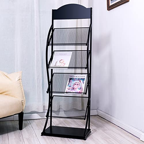 ACiyD Broschürenständer Bodenstehend, Zeitschriftenhalter, Metall-Organizer-Rack für Produktausstellung, Messe, Empfang (Color : White, Size : LxBxH 19.7x12.6x58.3) (Schwarz