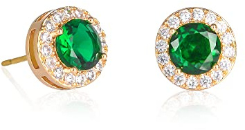 ZAVANA Gold-Ohrringe für Damen und Teenager-Mädchen im Halo-Design, Gold-Ohrstecker für Frauen mit klaren und farbigen Zirkonia-Steinen, vergoldete runde Ohrstecker in Blau, Rot, Grün oder Weiß