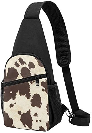 RFSHOP Umhängetasche mit Kuhfell-Aufdruck, Umhängetasche, Brusttasche, für Männer und Frauen, verstellbare linke und rechte Schultern, Wandern, lässiger Tagesrucksack, Bild