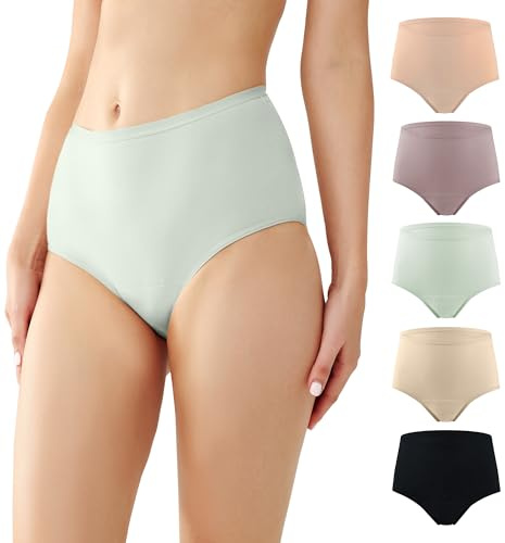 BATTEWA Washable Absorbency Incontinence Regular Underwear for Women, Reusable Leak Proof Protection Panties for Bladder Leakage(5Color, Large, 5 Pack)