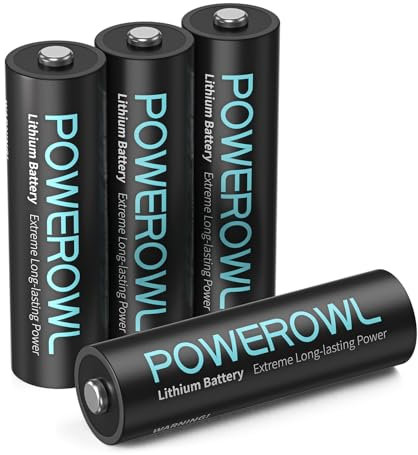 Batteria al litio POWEROWL AA Batteria da 1,5 V per dispositivi high-tech Batteria al litio AA ad alta capacità di lunga durata (non ricaricabile) (4 x AA)