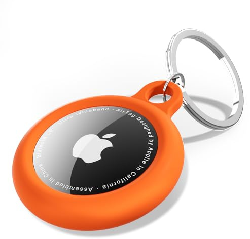 Oakxco för Airtag nyckelring silikon, Airtag-hållare med nyckelring, lufttagg-skydd söta tillbehör för barn, bagage, bil hundkrage, bil, kompatibel med Apple Airtag-fodral vattentät, neonorange