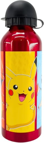 Pokemon Bottiglia Riutilizzabile, Borraccia Pikachu Bulbasaur Squirtle e Charmander Design in Alluminio Resistente, Borraccia per Ragazzi, Bottiglia da Viaggio, Capacità 500 ml (Nero)