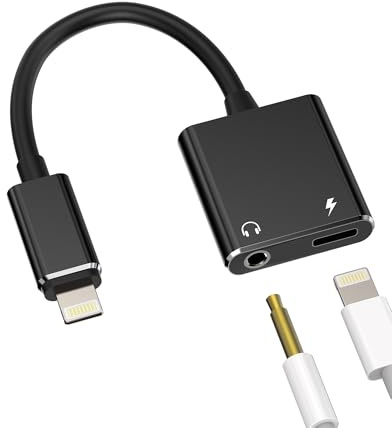 Adaptador Cargador Auriculares(2 en 1) Lightning a Jack 3.5mm Accesorios Auxiliar Coche Cascos Dongle Cable Auricular Aux para Apple iPhone 14 13 12 11 Pro MAX para iPad Mini Audifonos Carga Conector