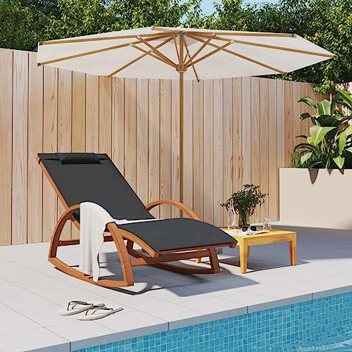 CKioict Ergonomische Relaxsessel Relaxliege Liegestuhl Liegestuhl Balkon Schaukelstuhl Grau Textilene und Massivholz PappelFür Garten, Rasen, Terrasse