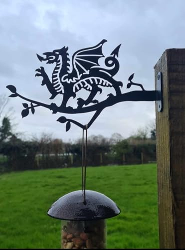 Welsh Dragon Birdfeeder Hanger Holder Station | Metal Garden Art Outdoor Ornament | Hook for Birdfeeders & Wind Chimes | Fixings Included