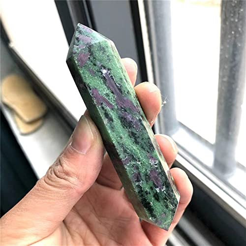 CZAOINCU Raumdekoration Natural Magic 1Pc Natural Ruby Ziosite Crystal Double Terminated Point Hexagonal Prism Column Quartz Wand Handcraft Decoration
