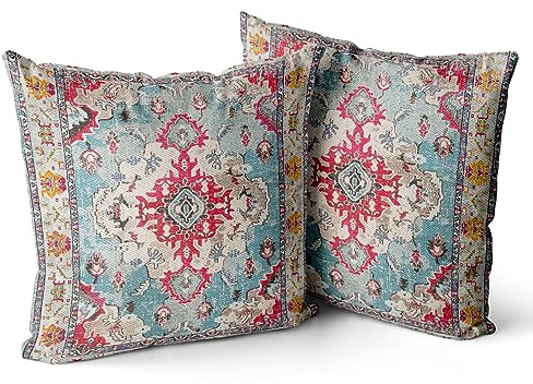 Snylcce 2er Set Boho Kissenbezüge Dekokissen 40 x 40 Samt Soft Kissenbezug Böhmischer Retro Ethno Dekorative Kissenhülle Zierkissenbezüge für Sofa Schlafzimmer Wohnzimmer Zuhause Dekoration Rot Boho
