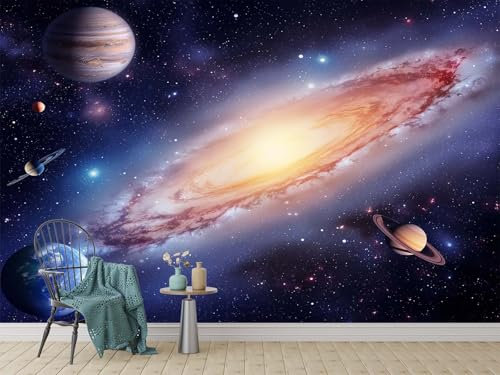 Fototapete Kinderzimmer B200 x H140 cm, Weltraum Galaxie Erde Fototapete Wandbild Babyzimmer - Dunkel Wanddekoration Tapeten für Kindertapete - Vliestapete Wandtapete Tapete 3D Effekt