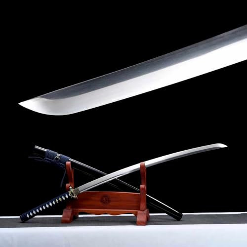 103cm handgefertigtes Samurai-Schwert,Federstahlklinge und Metalldekoration,Scheide aus massivem Holz mit bemaltem,echtem Katana-Schwerts für Kendo-Training,Heimdekoration,Selbstverteidigung,Geschenke