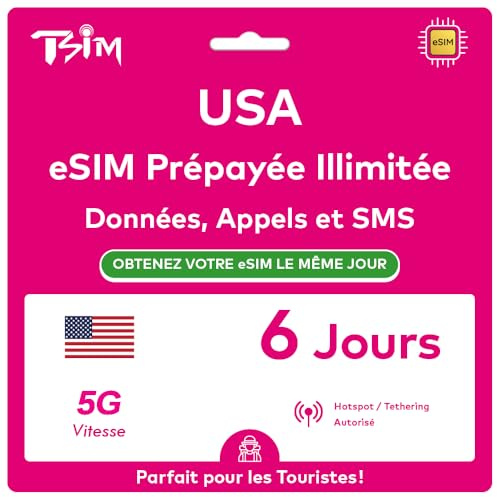 TSIM USA eSIM 6 Tage. T-Mobile Netzwerk mit Unbegrenzt Highspeed-Daten, Lokale Anrufe und SMS in den USA (Hawaii Inklusive). Erhalte eSIM Am Selben Tag per E-Mail und Beginne Sofort mit der Nutzung!